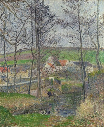 A Viosne partjai Osnyban szürke időben, télen alkotó: Camille Jacob Pissarro