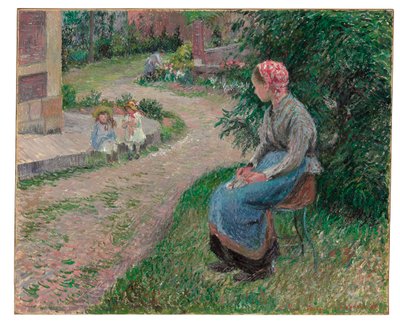 Egy szolga ül a kertben Eragnyban, 1884 alkotó: Camille Jacob Pissarro