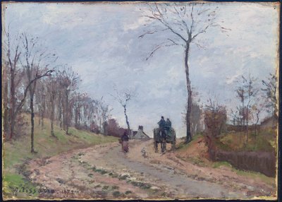 Kocsi országúton, télen, Louveciennes külvárosában, 1872 alkotó: Camille Jacob Pissarro
