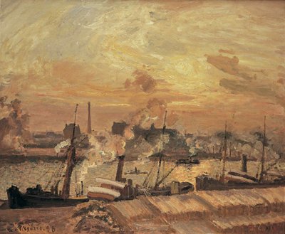 Fa kirakodása, Quai de la Bourse, naplemente, 1898. alkotó: Camille Jacob Pissarro