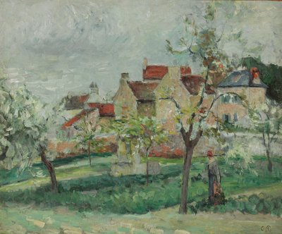 Virágzó Plum Tress, Pontoise; Virágzó szilvafák, Pontoise, 1876 körül alkotó: Camille Jacob Pissarro