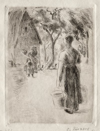 Vödröt cipelő parasztasszony, 1889. alkotó: Camille Jacob Pissarro