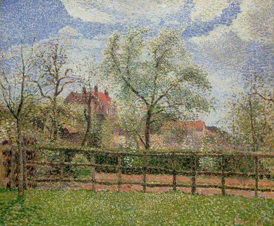 Körtefák és virágok Eragnyban, reggel, 1886 alkotó: Camille Jacob Pissarro