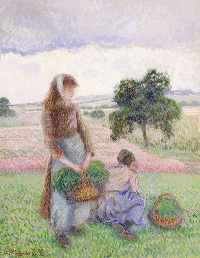Cipőcipőt cipelő parasztok; Kosarat cipelő parasztasszony, 1888 alkotó: Camille Jacob Pissarro