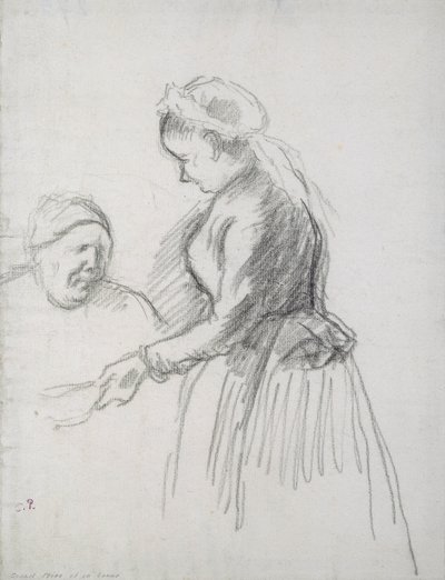 Tanulmány a művész édesanyjáról a szobalányával (szén papíron) alkotó: Camille Jacob Pissarro