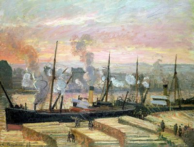 Naplemente Rouenben, Fát kirakodó csónakok, 1896 alkotó: Camille Jacob Pissarro