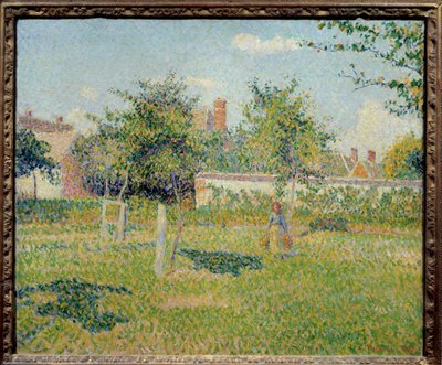 Nő ruhában vagy „tavaszi nap az Eragny előtt”” Camille Pissarro (1830-1903) festménye 1887 V. 0,54x0,65 m Párizs, musee d