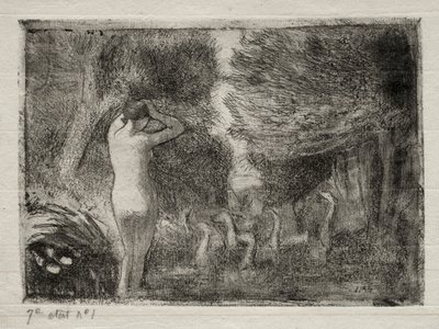Fürdőző és libák alkotó: Camille Pissarro