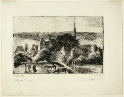 Templom és tanya Éragnyban alkotó: Camille Pissarro