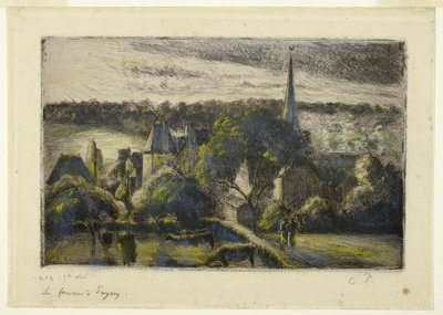 Templom és tanya Éragnyban alkotó: Camille Pissarro