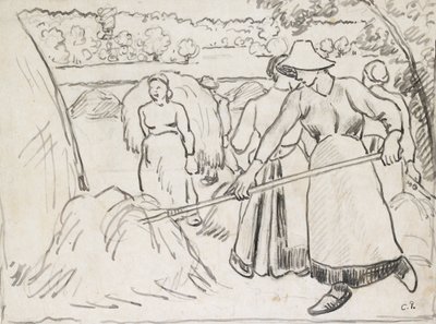 Aratógépek kompozíciós vizsgálata tájban, c1893 alkotó: Camille Pissarro
