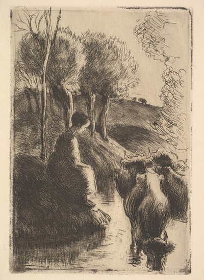 Tehénpásztor, Waters Edge, 1890. alkotó: Camille Jacob Pissarro