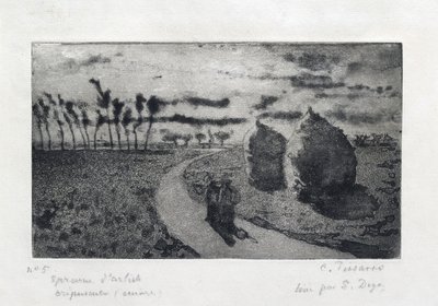 Alkonyat szénakazalokkal, 1879 alkotó: Camille Pissarro