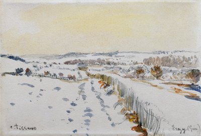 Eragny hó alatt alkotó: Camille Pissarro