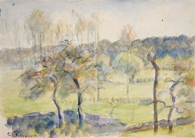 Tavasz (akvarell fekete krétával, papíron) alkotó: Camille Pissarro