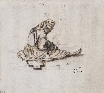 Tanulmány egy ülő női alak varrásáról, 1852. alkotó: Camille Pissarro
