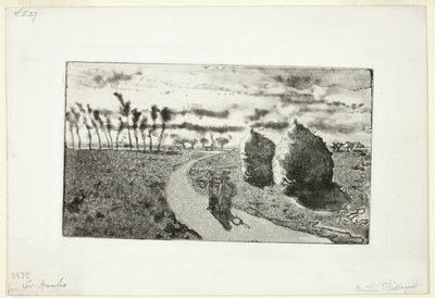 Alkonyat szénakazalokkal alkotó: Camille Pissarro