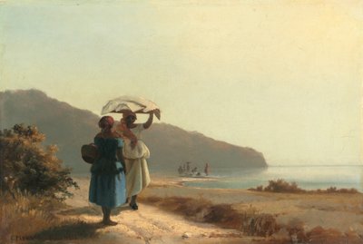Két nő beszélget a tenger mellett, Szent Tamás alkotó: Camille Pissarro