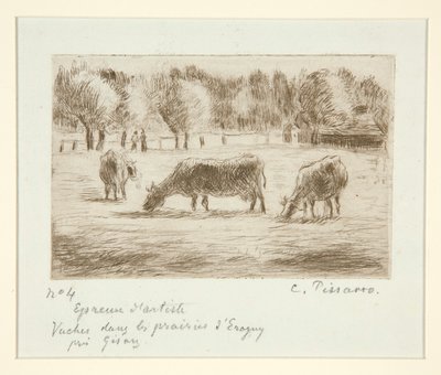 Tehenek a füves területeken alkotó: Camille Pissarro