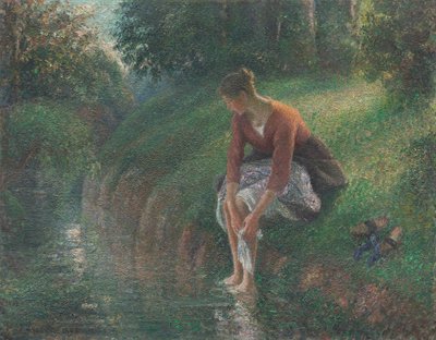 Nő, aki lábát fürdeti egy patakban, 189495. alkotó: Camille Pissarro