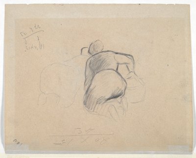 Térdelő nő (recto); Két tanyasi nő térdel (fordítva) alkotó: Camille Pissarro