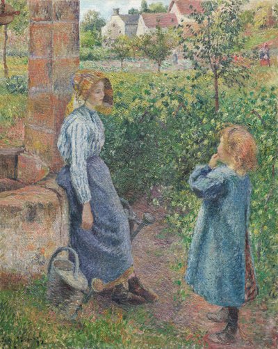 Nő és gyermek a kútnál, 1882. alkotó: Camille Pissarro