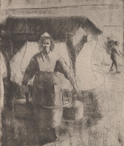 Nő a kútnál, 1891. alkotó: Camille Pissarro