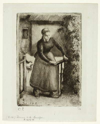 Nő a kapuban alkotó: Camille Pissarro