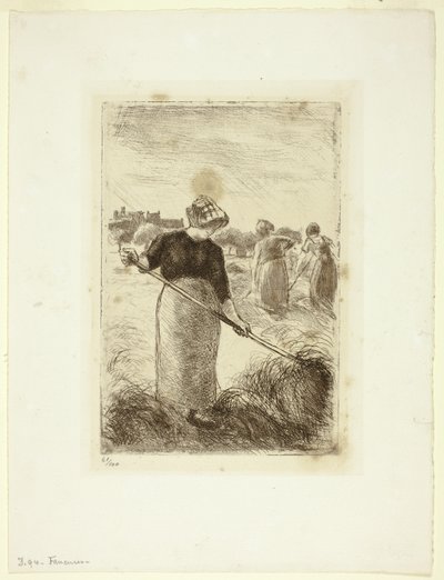 A szénát dobáló nők alkotó: Camille Pissarro