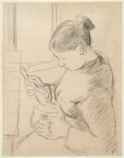 Fiatal parasztasszony kávézik alkotó: Camille Pissarro