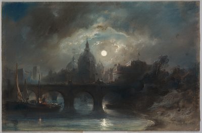 Egy város látképe éjjel, 1831. alkotó: Camille Roqueplan