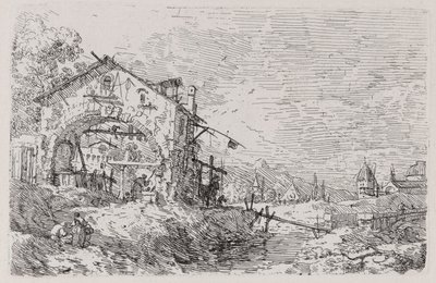 Tájkép egy nővel a kútnál, a Vedute sorozatból (Nézetek) alkotó: Canaletto (Giovanni Antonio Canal)