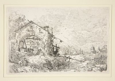 Tájkép egy nővel a kútnál, a Vedute sorozatból (Nézetek) alkotó: Canaletto (Giovanni Antonio Canal)