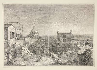 A ház a következő felirattal: MDCCXLI. A. C. [és] The House with the Peristyle és Six Columns, a Vedute sorozatból (Nézetek) alkotó: Canaletto (Giovanni Antonio Canal)