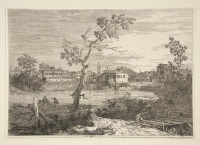 Kilátás egy városra a folyóparton, a Vedute sorozatból (Kilátások) alkotó: Canaletto (Giovanni Antonio Canal)
