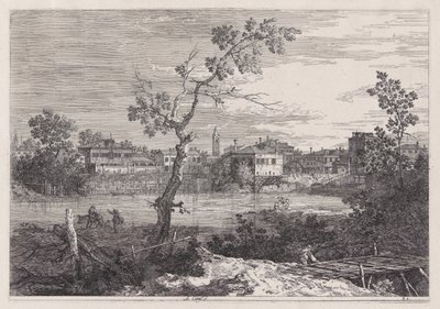 Kilátás egy városra a folyóparton, a Vedute sorozatból (Kilátások) alkotó: Canaletto (Giovanni Antonio Canal)