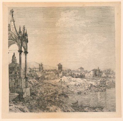 Egy város kilátása a püspök sírjával alkotó: Canaletto