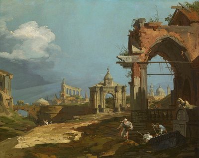 Canaletto - Capriccio nézet csúcsívvel 1742-44 alkotó: Canaletto