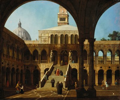 Canaletto - Capriccio A Palazzo Ducale udvarának látképe a Scala dei Gigantival Dedikálva és keltezve: 1744 alkotó: Canaletto