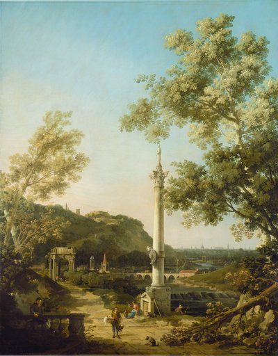 Angol táj capriccio oszloppal, c. 1754. alkotó: Canaletto