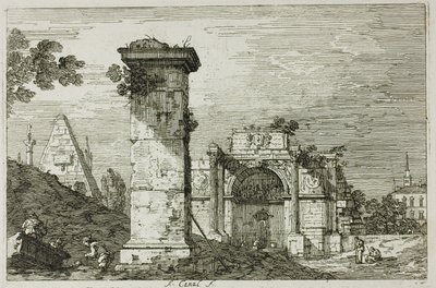 Táj romos emlékművekkel, Vedute-ból alkotó: Canaletto