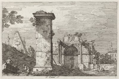 Táj romos emlékművekkel [jobbra] alkotó: Canaletto