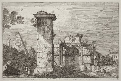 Táj romos emlékművekkel [jobbra] alkotó: Canaletto