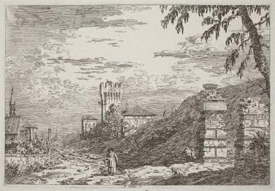 Táj toronnyal és két romos oszloppal [balra] alkotó: Canaletto