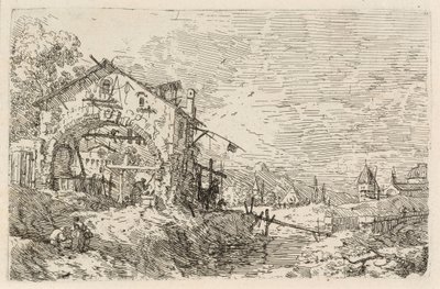 Tájkép kútnál álló nővel alkotó: Canaletto