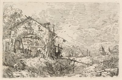 Táj egy nővel a kútnál, c. 1740. alkotó: Canaletto