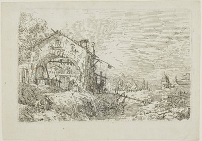 Táj egy nővel a kútnál, a Vedute-ból alkotó: Canaletto