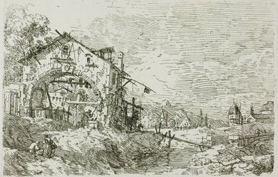 Táj egy nővel a kútnál, a Vedute-ból alkotó: Canaletto