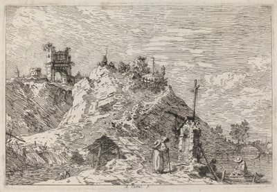 Táj a zarándokgal az imádságnál, c. 17351746. alkotó: Canaletto