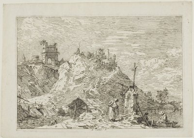Táj a zarándokokkal az imádságnál, Vedute-ból alkotó: Canaletto